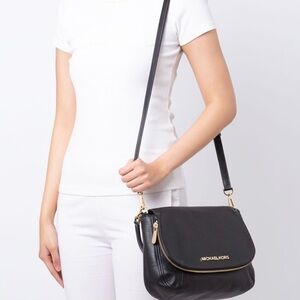 Michael Kors Bedford Black Pebble Leather Crossbody With Handle And Flap